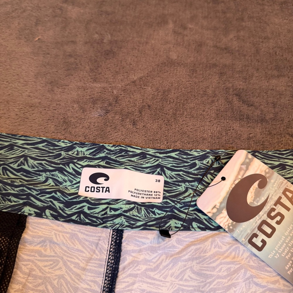 Costa Men's Blue and Green Wave-Print Swim Board Shorts - Picture 2 of 12